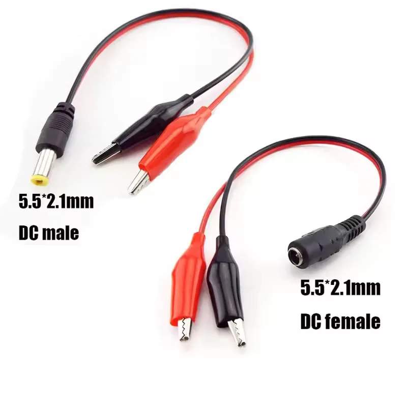 DC Female Jack Connector Alligator Clips Crocodile Wire 12V Power Cable To 2 Alligator Clip Connected Voltage 5.5*2.1mm