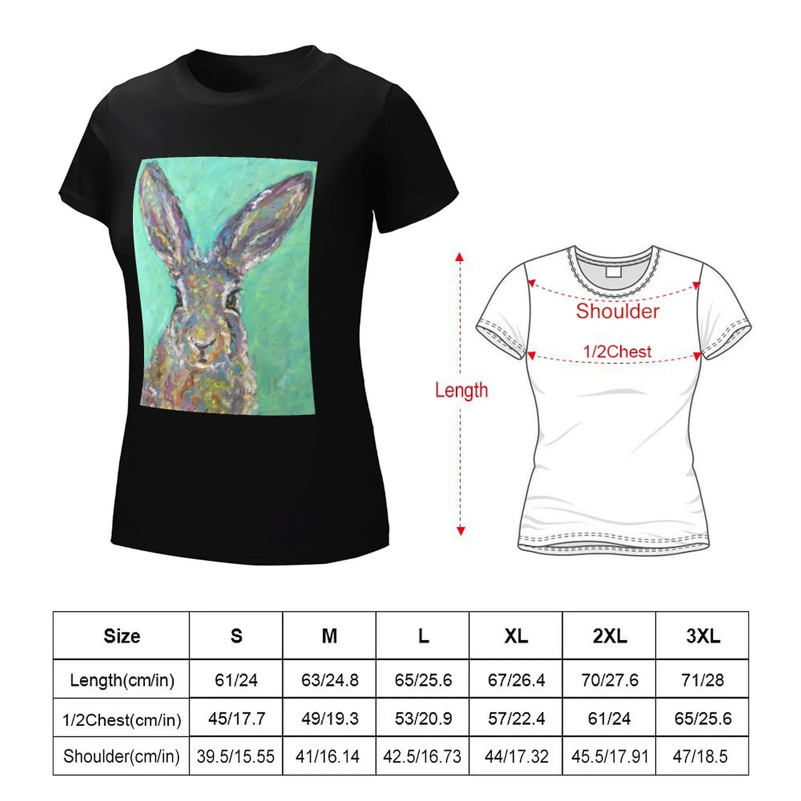 Colourful Hare , green background T-Shirt korean fashion summer tops summer clothes anime clothes Women t shirt