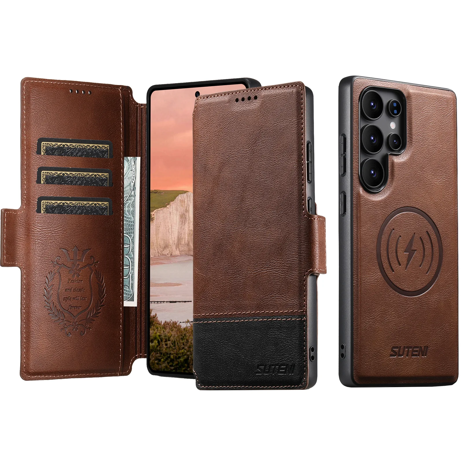 

Чехол для телефона Samsung S25/S24/S23/S22 Ultra, кошелек-вставка для карты, беспроводная зарядка, магнитный съемный откидной чехол, кожаный чехол