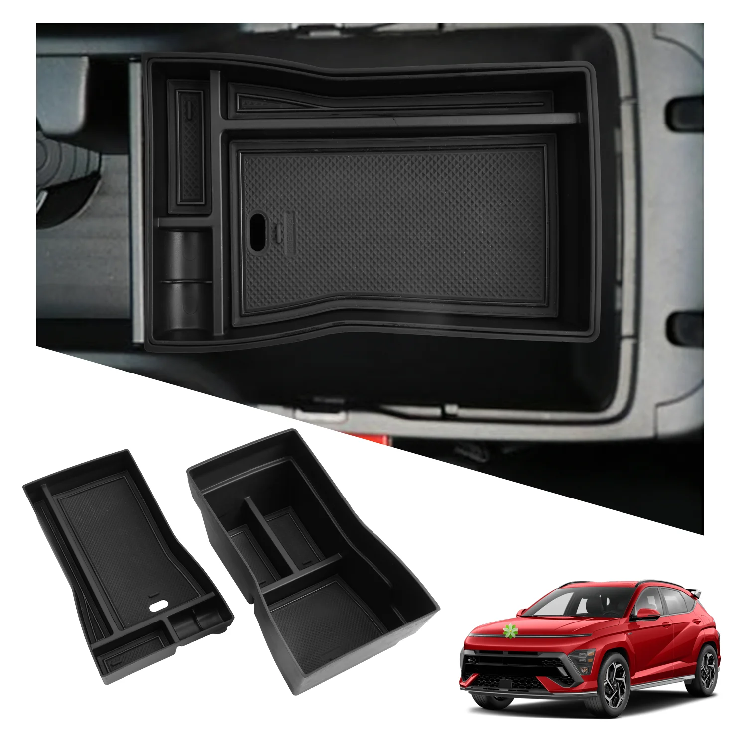 LFOTPP Car Central Storage Box for Hyundai Kona SX2 EV Electric Non-slip Rubber Armrest Storage Box Auto Kona SX2 EV Accessories