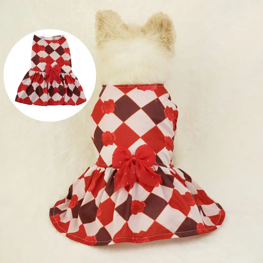 Pet Skirt Pet Dress Fashionable Plaid Bow Dress for Pets Soft Comfort Style for Dogs Cats for Parties Birthdays Weddings