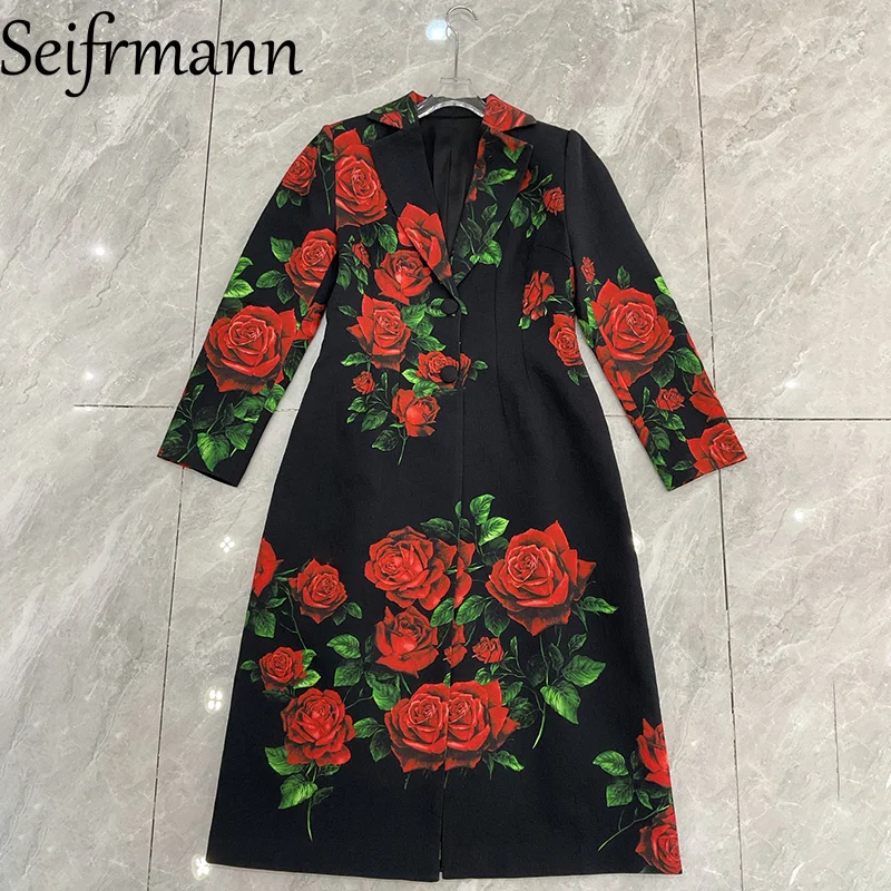 Seifrmann Casual Printed Cotton Coat Lapel Long Sleeve Waist Coat 2026 Autumn Fashion Women's New Style