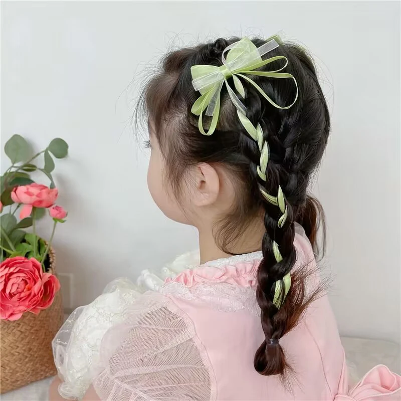 

2Pcs Children Long Ribbon Hair Bow Hairpins New Korean Sweet Girls Tassel Hair Clips Elegant Braided Hair Clips Hair Accessories