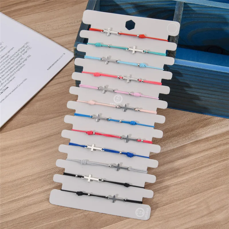 12Pcs/lot Silver Color Cross Charms Elastic Rope Bracelet Set for Women Child Adjustable Rope Wristband Bracelet Jewelry Gifts image 3
