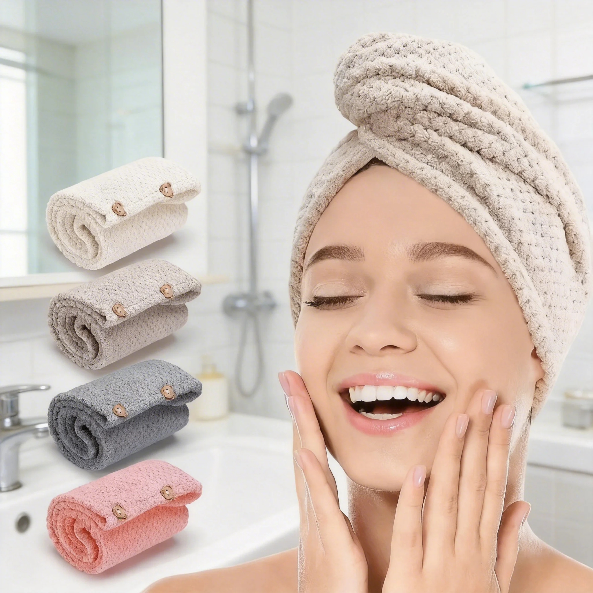 Solid color hair towel Textured dry hair cap 9.8 