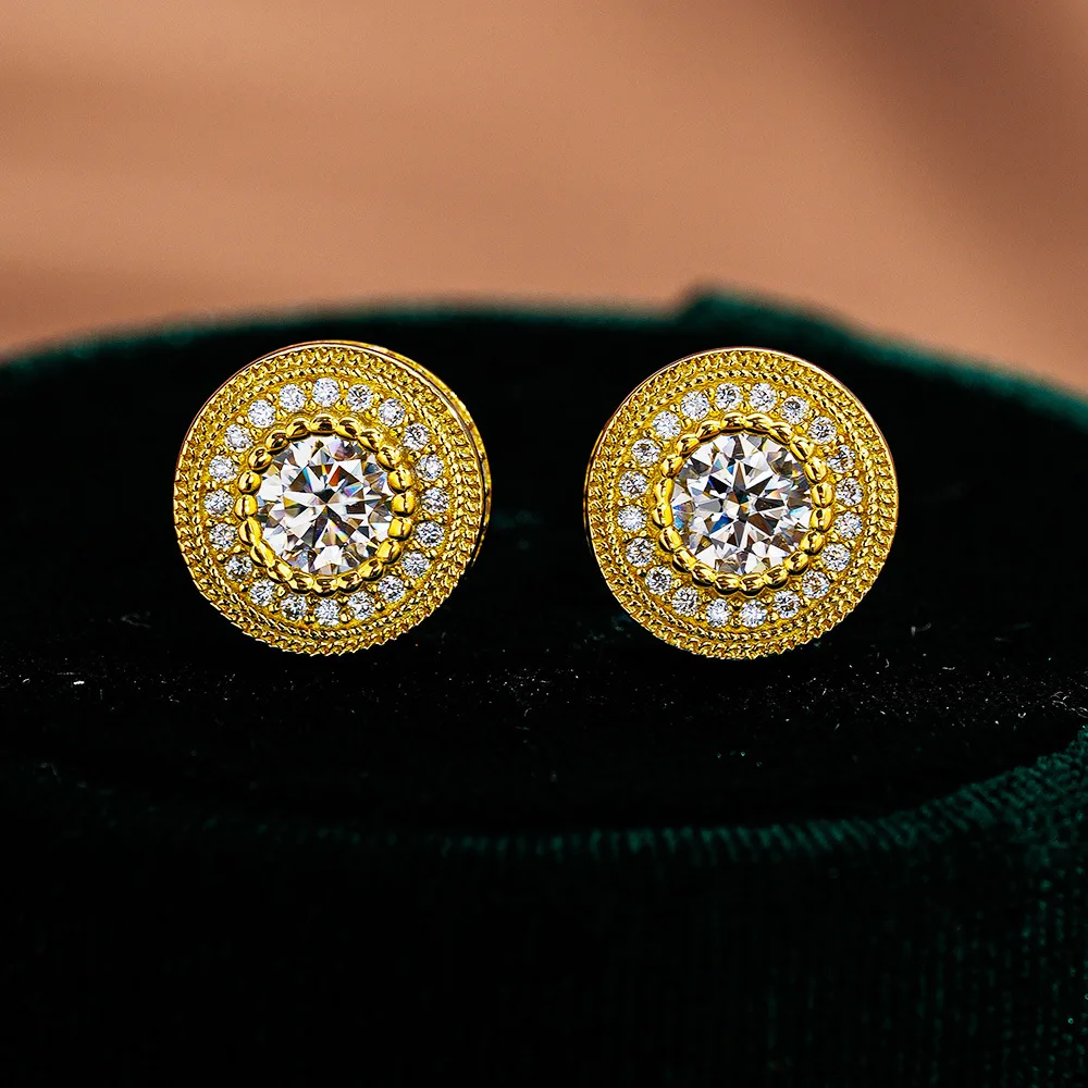 

Hip Hop American 18K Gold Mozambique Earrings for Men and Women, Fashionable Round Bag Platinum PT950 Diamond Earrings