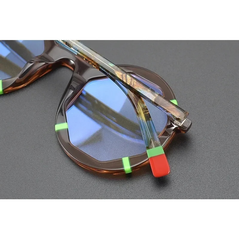 Fashion Circular Color Blocked Glasses Frame Handmade Japan Style High-quality Retro Acetate Men Women Myopic Optical Eyeglass