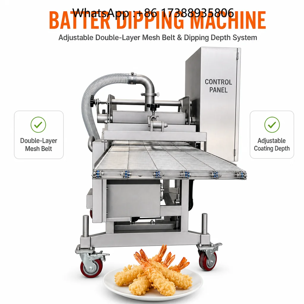 Automatic Immersion Battering Machine for Chicken Cutlet Tempura Coating Production Line in Food Factory