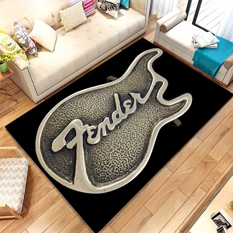 Vintage Fender Guitar Rock Music Area Rug,Soft Non-Slip Carpet Mat for Living Room Bedroom Playroom,Sofa Floor Rug,Home Decor