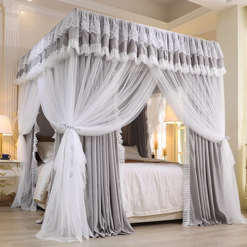 Home Princess Style Bed Curtain Three-Door Light-Blocking Bed Curtain Floor-Mounted Mosquito Net