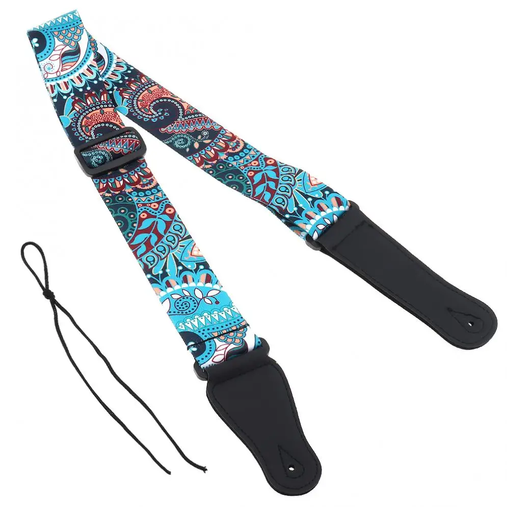 Adjustable Printing Guitar Strap National Style Flowers Pattern Guitar Belt for Acoustic Folk Electric Guitar Bass Accessories