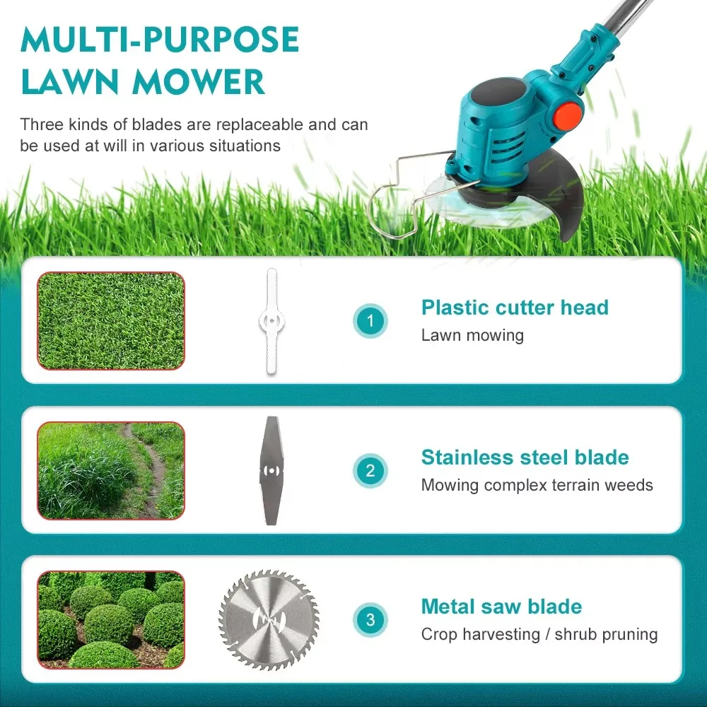 Cordless Brushless Motor Electric Lawn Mower for Makita 18V Battery Adjustable Handheld Rechargeable Home Garden Pruning Tools