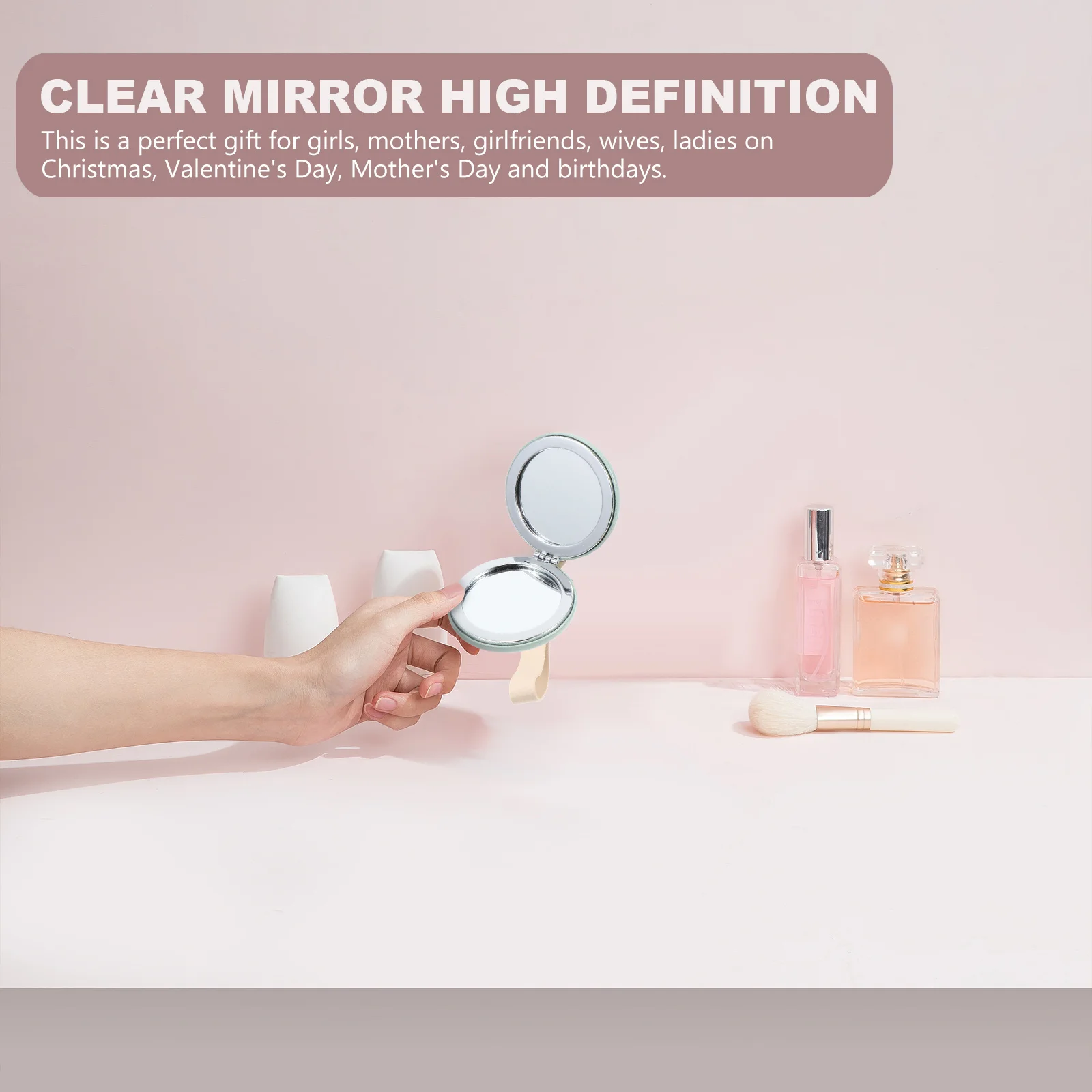 1Pcs Delicate Circular Mirror Portable Vanity Mirror for Ladies Key Ring Christmas Valentine's Day Gift