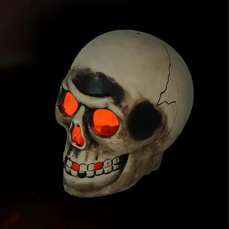 Halloween Skeleton Decorations Realistic Human Skull Head Skeleton With LED Light Artificial Photo Prop For Terrace Desktop