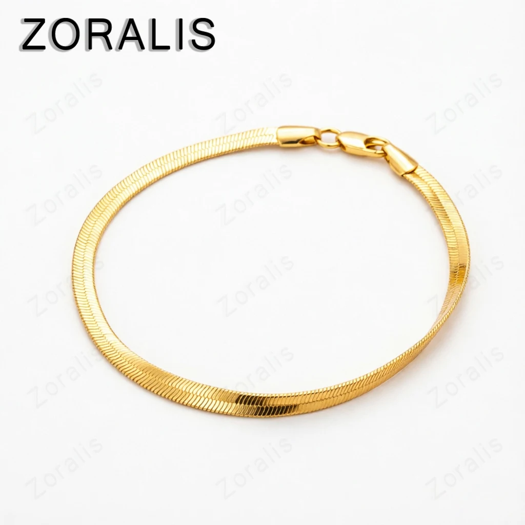 New 18K Gold 4MM Flat Side Chain Bracelet For Women Men Fashion Charm Wedding Fine Jewelry Christmas Party Gift 8 Inches Chain