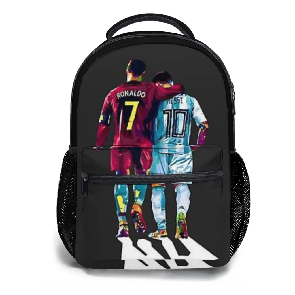 

New Fashionable Two of the best soccer players CR7 and Lionel Messi Backpack Bag Large Capacity Trendy Book Bag 17inch