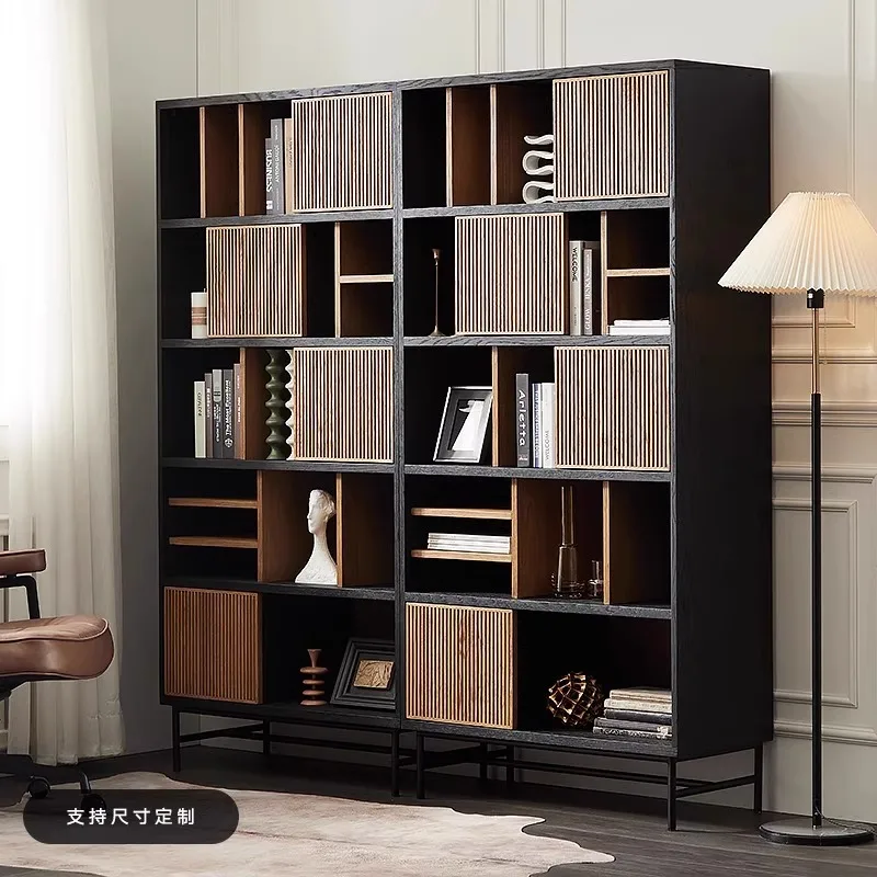 

Nordic light luxury bookcase medieval style solid wood furniture expression bookshelf shelf living room display cabin