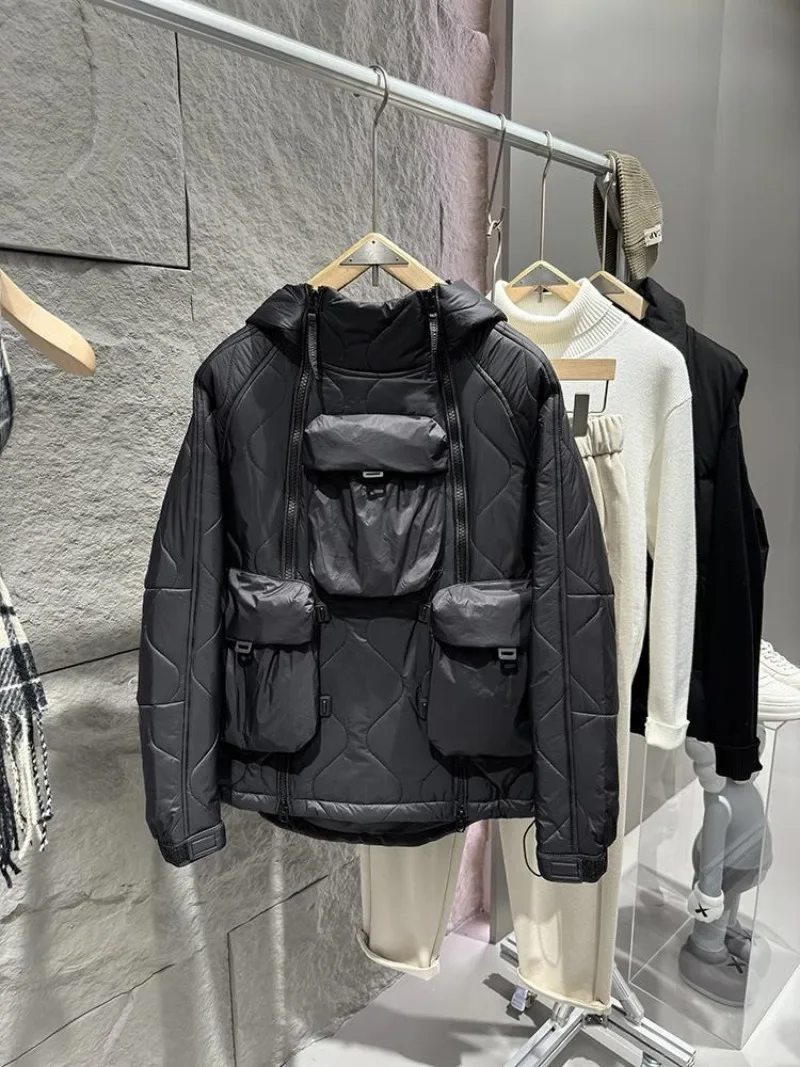 

Outdoor Parkas Men's Hooded Cotton Jacket Zipper Multiple Pockets Solid Color Long Sleeves Autumn Winter Warm Coat Tops