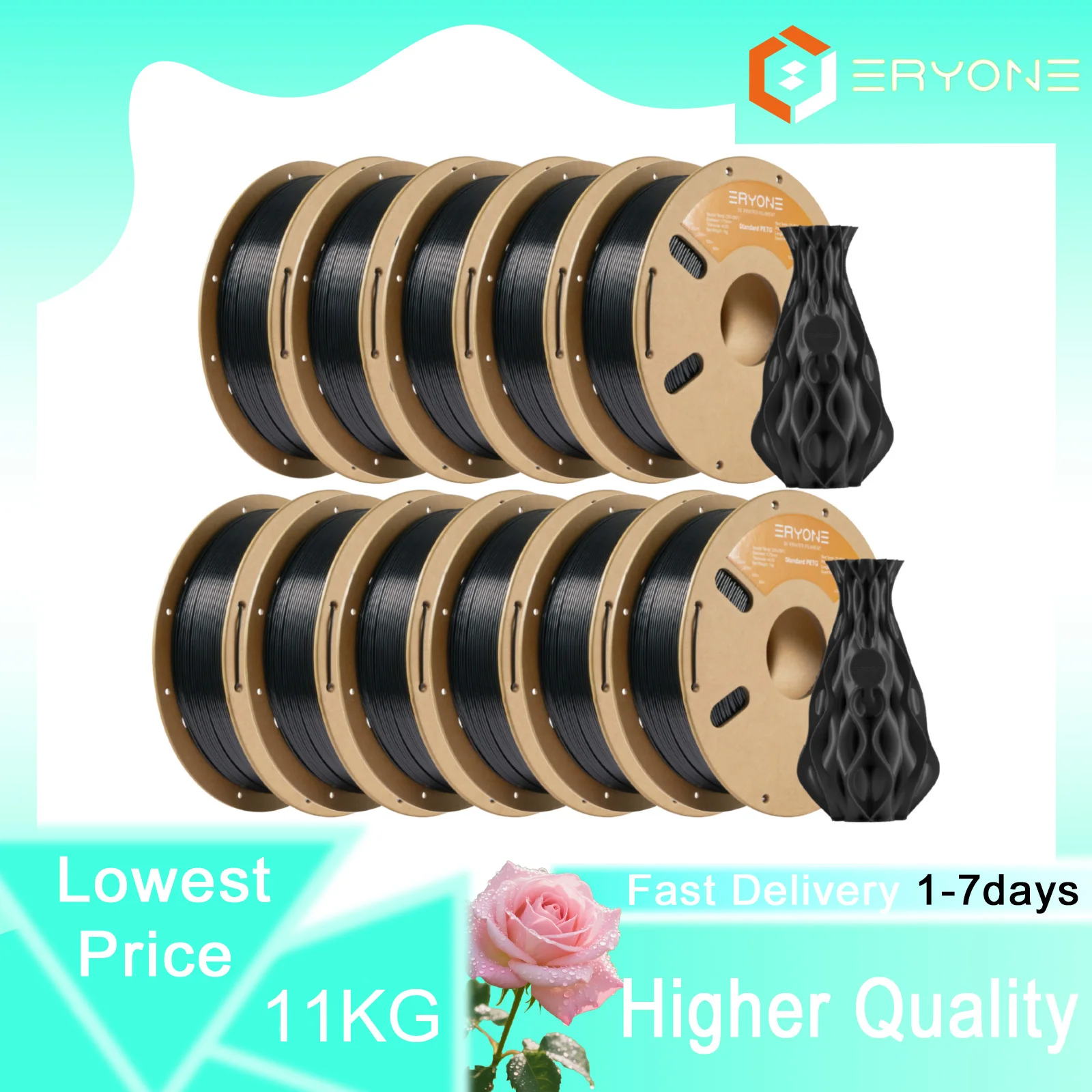 ERYONE Standard PETG Filament for 3D Printer, 1.75mm +/-0.03mm, 1kg(2.2LBS)/Spool