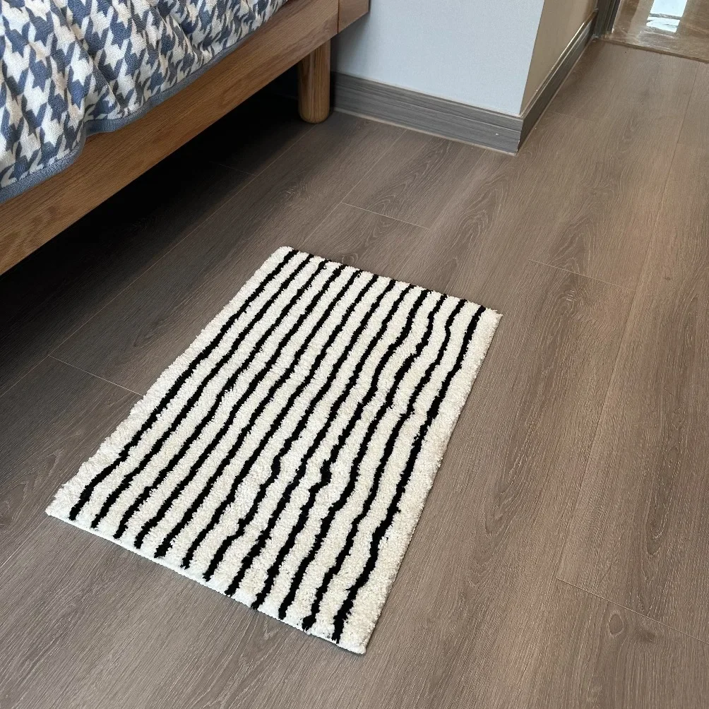 Soft Stripe Geometric Mats household Bathroom Rug Carpet Entrance Floor Anti Slip Pad Aesthetic Plush floor mats Home Room decor