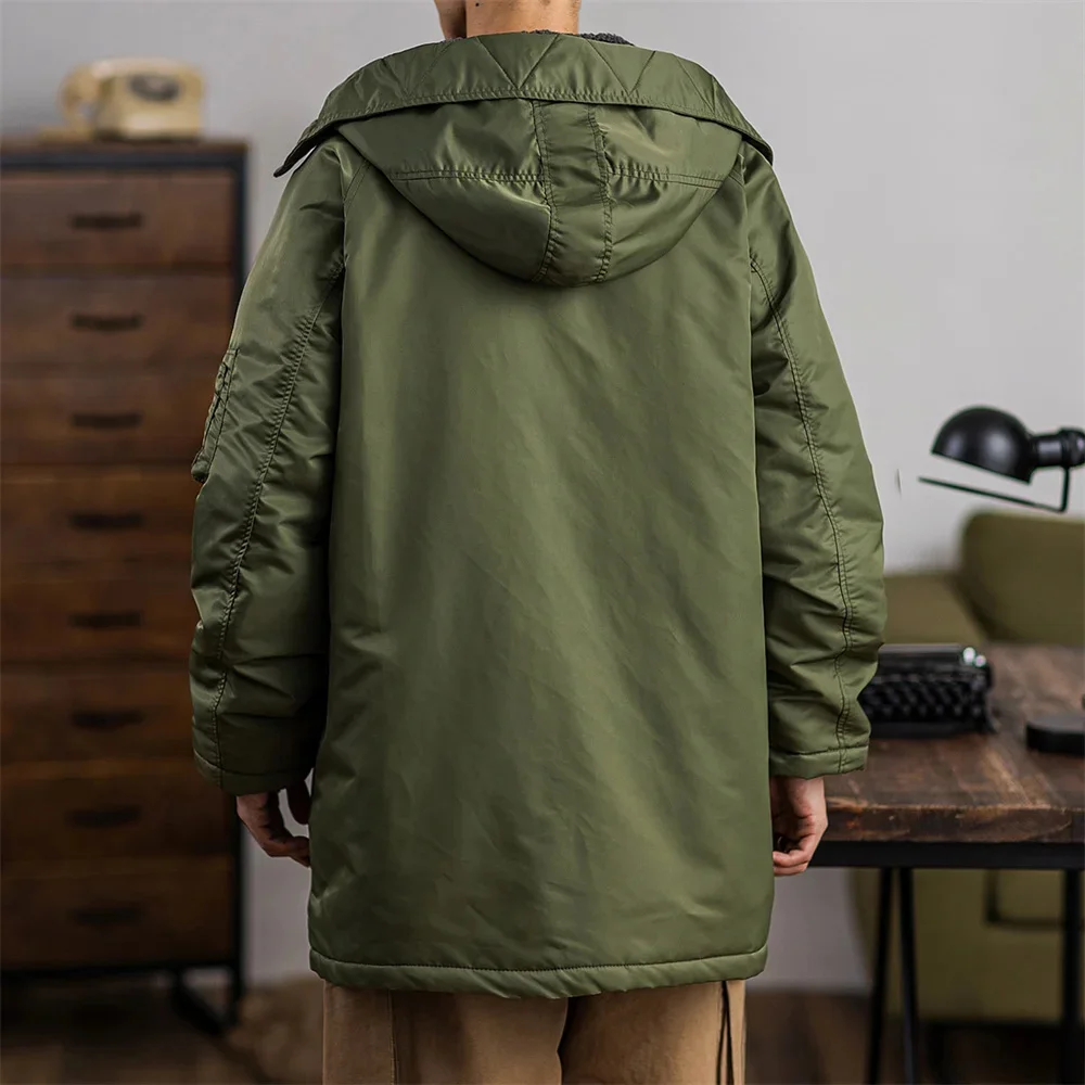 Men's N-3B Hooded Winter Coat American Retro Military Multi-pocket Long Loose Warm Thick Jacket Male Clothes Fashion Parka