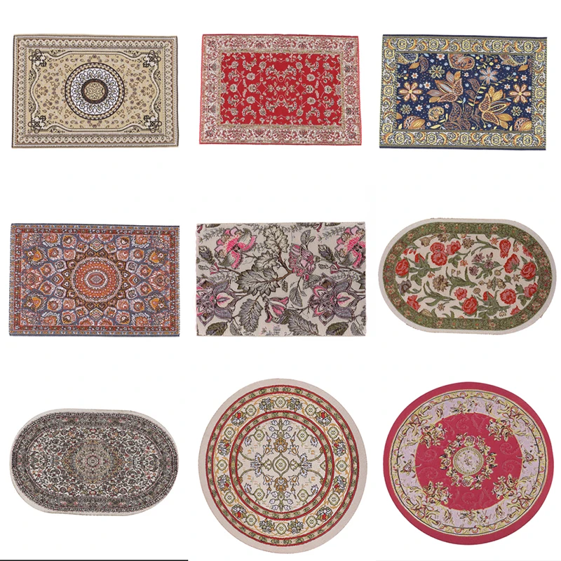 1Pc Turkish Style Toy Gift Dollhouse Miniature Floor Rug Cover Carpet Round Square Floor Mat DIY Model Bedroom Living Room Decor - view 4