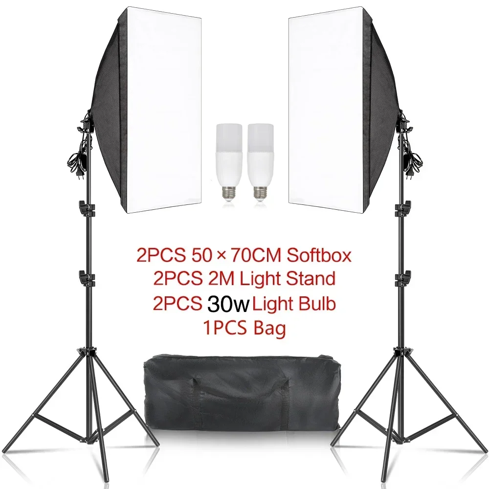 SH 1-3 Stück Fotografie 50x70CM Softbox Beleuchtungssets Professionelles Lichtsystem mit E27 Fotografischen Glühbirnen Fotostudio