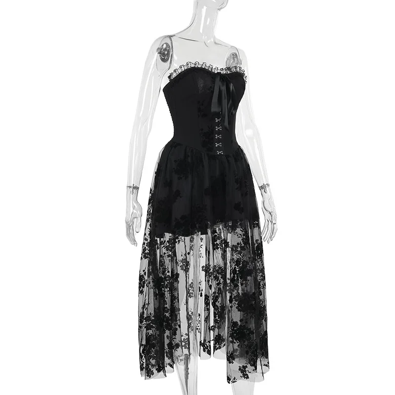 Adulte femmes Halloween jour des morts Costume Cosplay sorcière Sexy Style gothique sans bretelles Corset Mini robe tenue de fête à thème