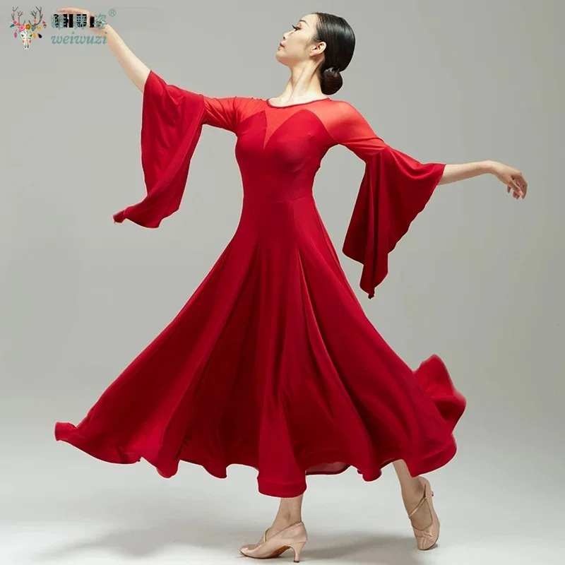 Ballroom Dance Training Course Adult Dance Group Performance Attire Female Half Sleeves Waltz Foxtrot Practise Big Swing Dresses
