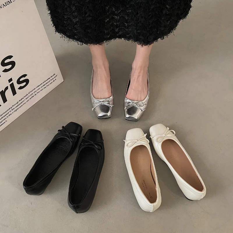 Spring Bowtie Ballet Shoes Shallow Slip On Women Flat Loafers Shoes Ladies Casual Outdoor Ballerina ShoesLow heel solid color