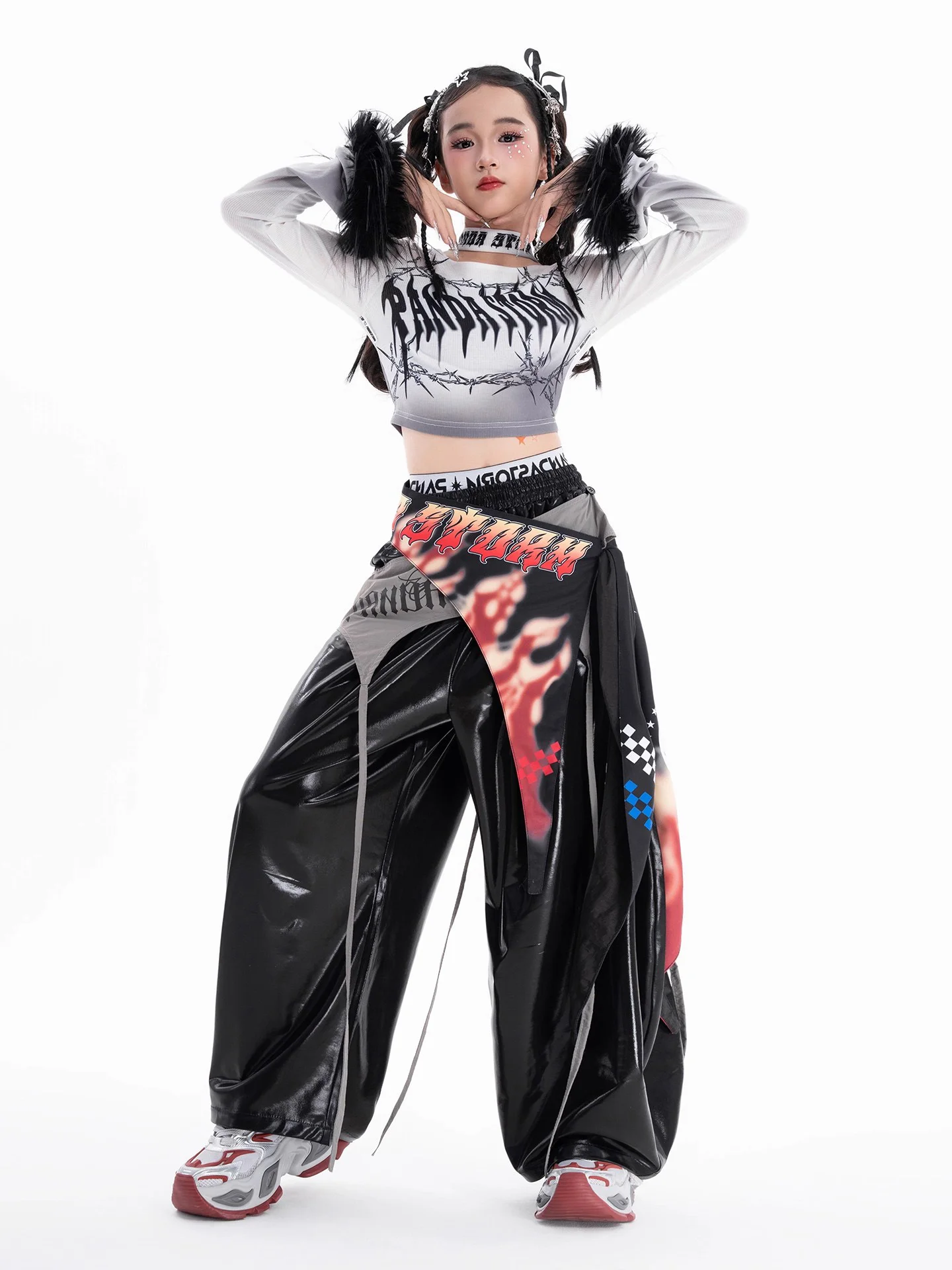 Strój jazzowy dla dziewcząt 2025, kostium do tańca K-pop, strój na pokaz mody, ubrania hip-hopowe dla dzieci, odzież streetwear, strój sceniczny, model DN21926