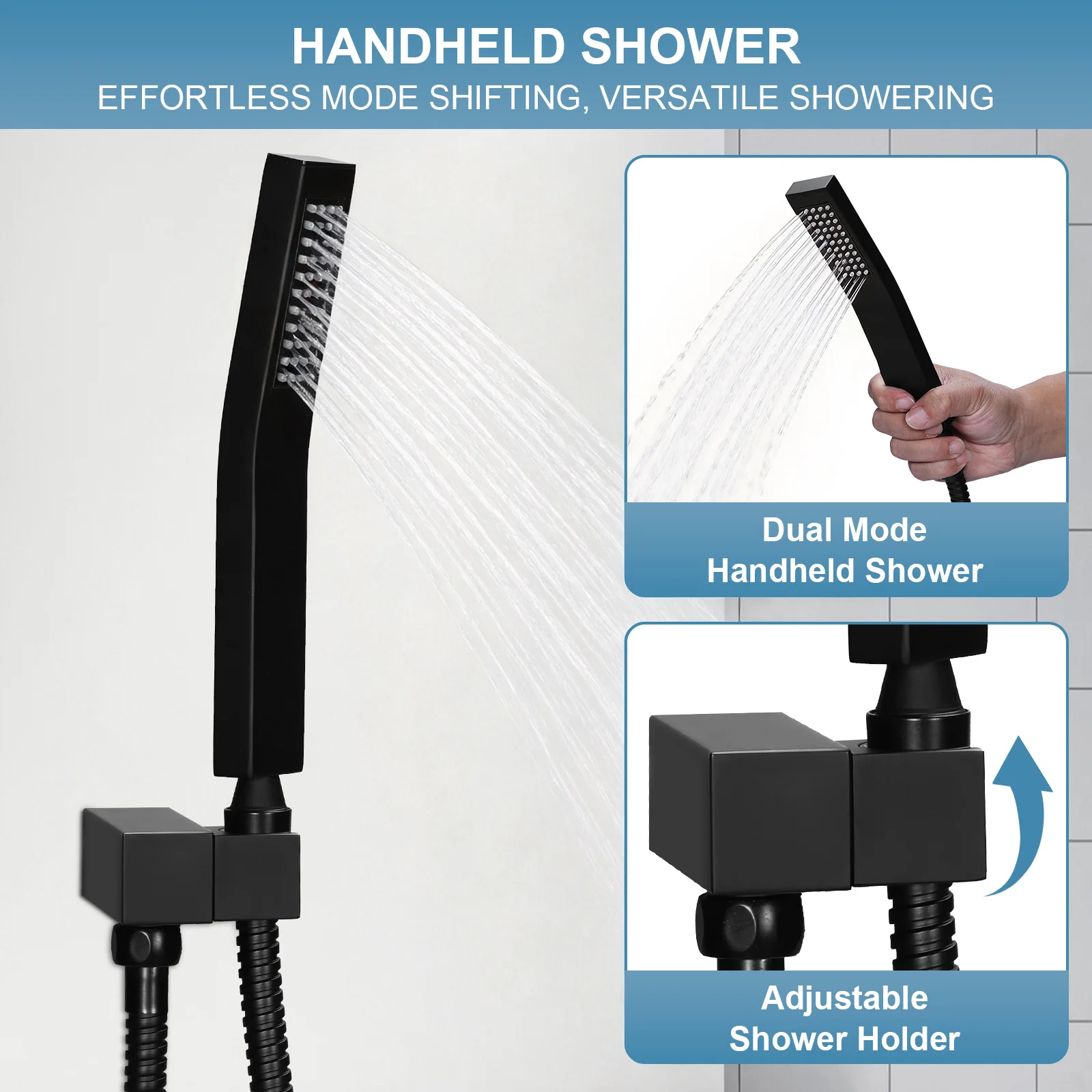 

Shower Faucet Set W/ 12in Ceiling Mount 6in Wall Mount Showers Head Push Button Diverter with 2 in 1 Handheld for Bathroom Hotel