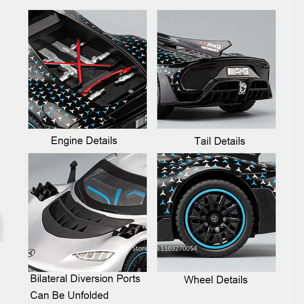 子供用ダイキャストモデルベンツAMG ONE合金おもちゃ,光と音,オープンゴム製タイヤ,クリスマスプレゼント,1:24