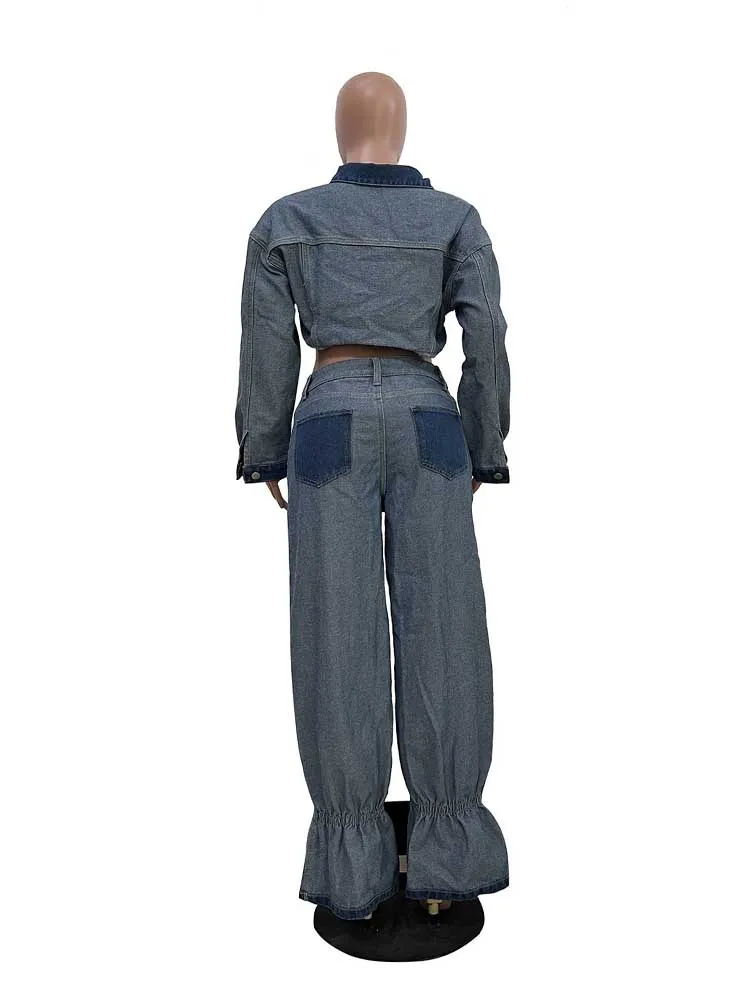 2 Piece Matching Set Spring Streetwear Button Top and Jeans Female Sexy Denim Pant Suits for Ladies wholesale Dropshipping