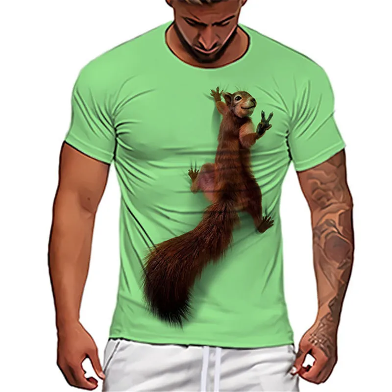 Squirrel Pattern 3D Men\'s T-Shirts Short Sleeve Summer New Streetwear Oversized Tops Animal Print Loose Casual Tee Big Size 6XL