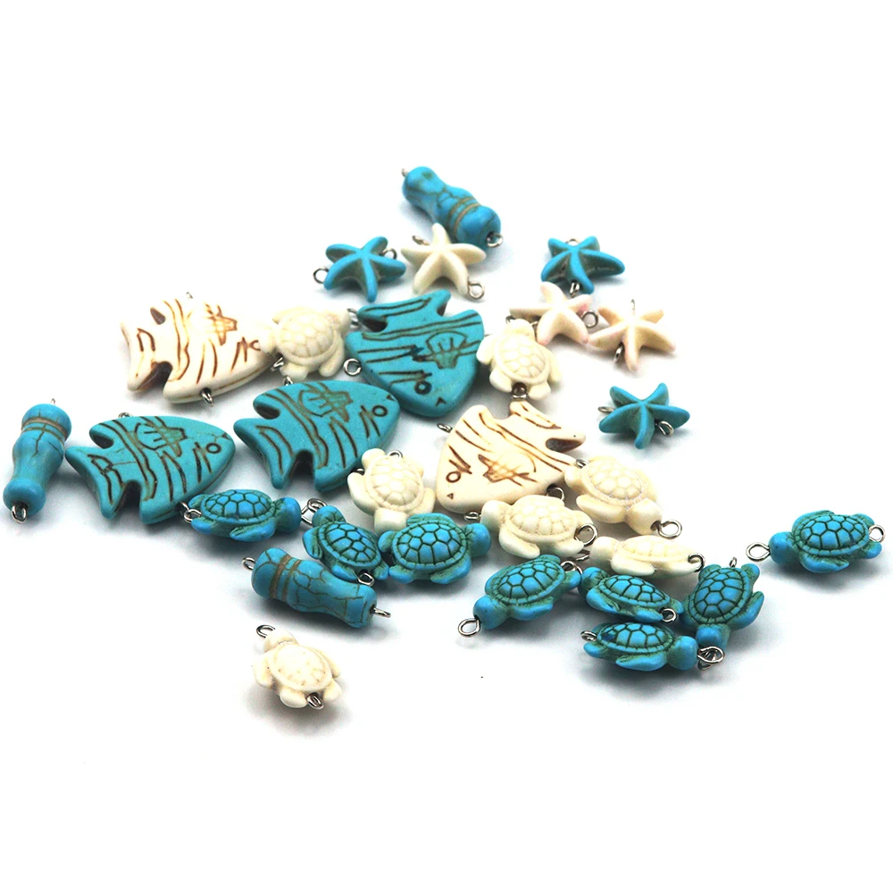 Natural Dye Turquoise  Of Fish/Starfish/Turtle/Beaded Pendant Multi Shaped Handmade DIY Jewelry Accessories