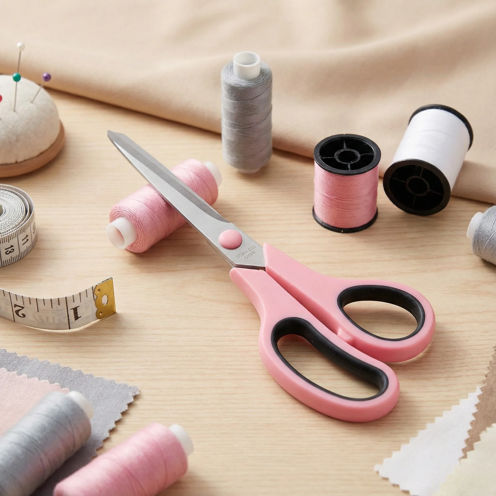 Hochwertige rosa Schneiderschere für Stoff, professionelles Nähen, Schneidwerkzeug, handgefertigte Papierschere, langlebige Bekleidungsschere – Detail 7