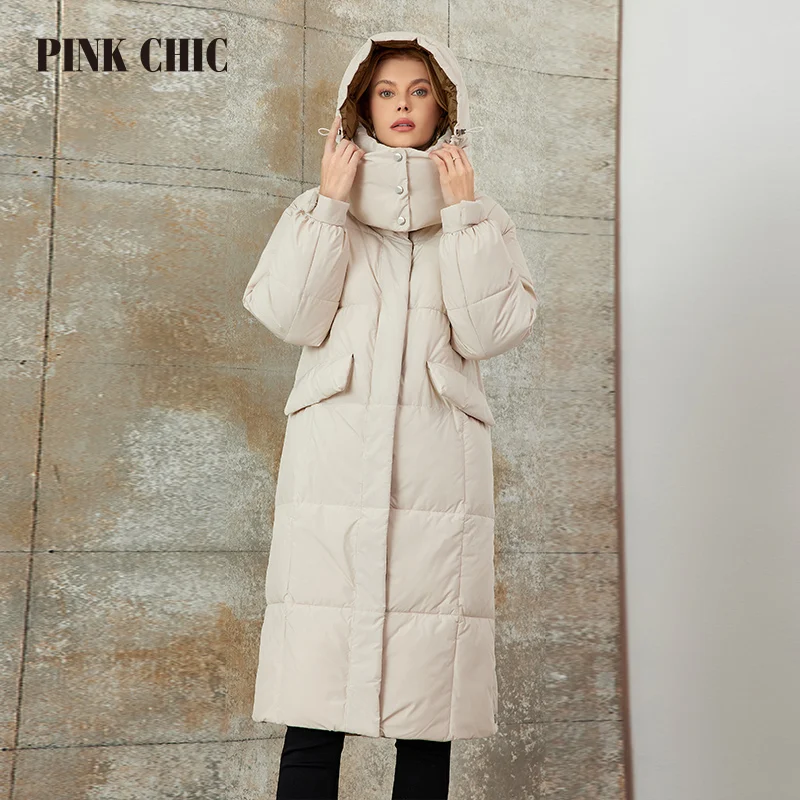 PINK CHIC 2023 New Winter Coat Parka Women  High Quality Beige Warm Lace up Hooded short version Down Jackets Female W8240