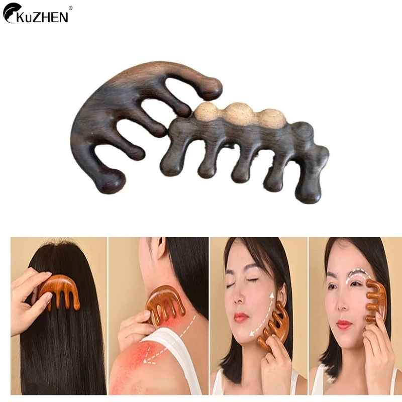 

1PC Body Meridian Massage Comb Sandalwood Five Wide Tooth Comb Acupuncture Therapy Blood Circulation Anti-Static Smooth Hair