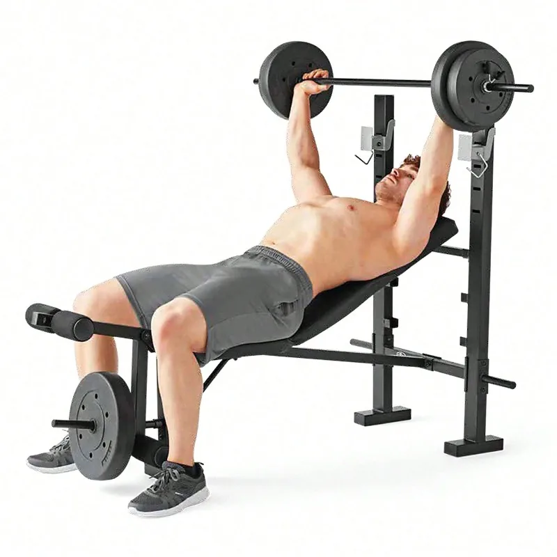 Standard Weight Benches Combo with Leg Press Rack - Home Gym Equipment Full Body Workout Fitness Bench