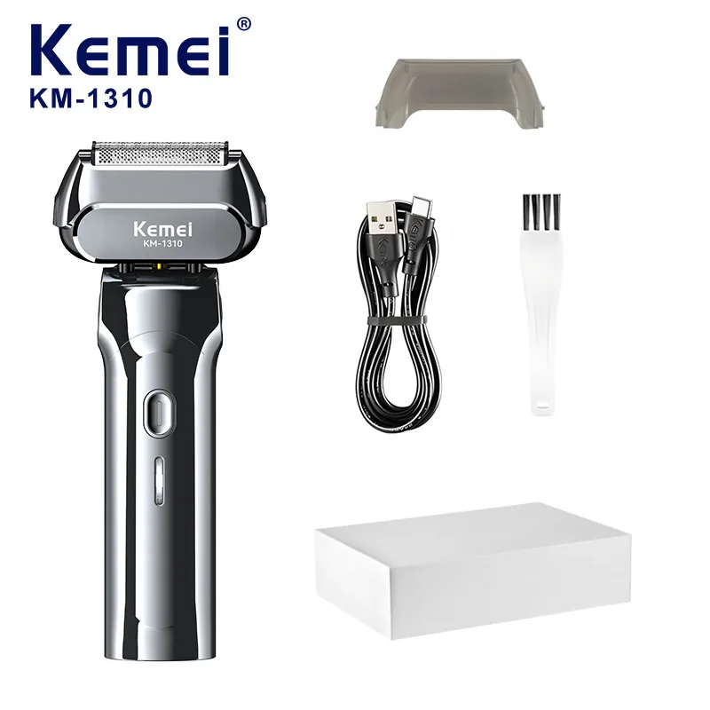 Kemei KM-1310 Rechargeable Men's Cordless Shaver, Reciprocating Independent 4-Blade System, Efficient, Deep Shaving