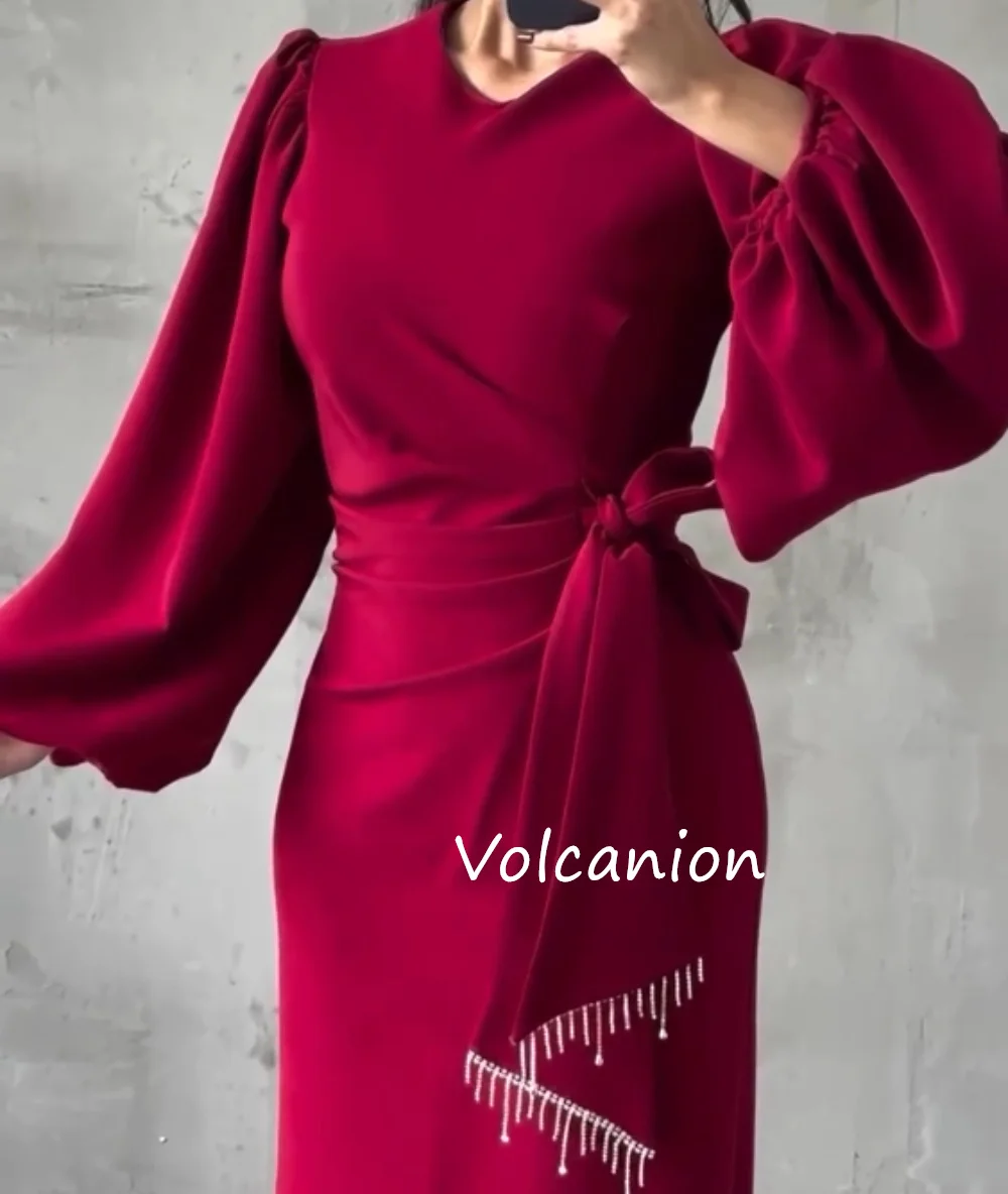 ที่กําหนดเอง JERSEY SASH คอลัมน์ V คอ MIDI ชุด Bespoke โอกาสชุดราตรี CLASSIC Elegant คุณภาพสูง