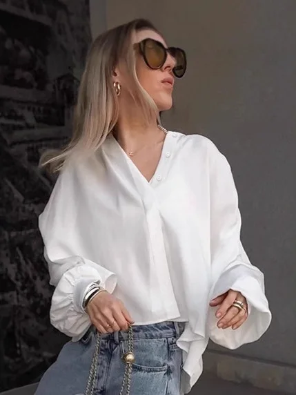 طوق واقف للنساء بأزرار لأعلى irt كاجوال Sle مرقع طويل Sve مقاس عادي مجموعة صيفية من القماش المريح