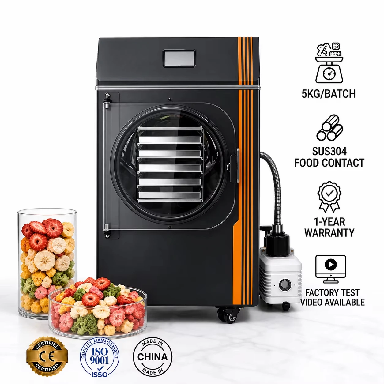Home 5KG/Batch Energy Saving 1300W Small   Drying Sublimation Vacuum   Dryer for Food Fruit Vegetable