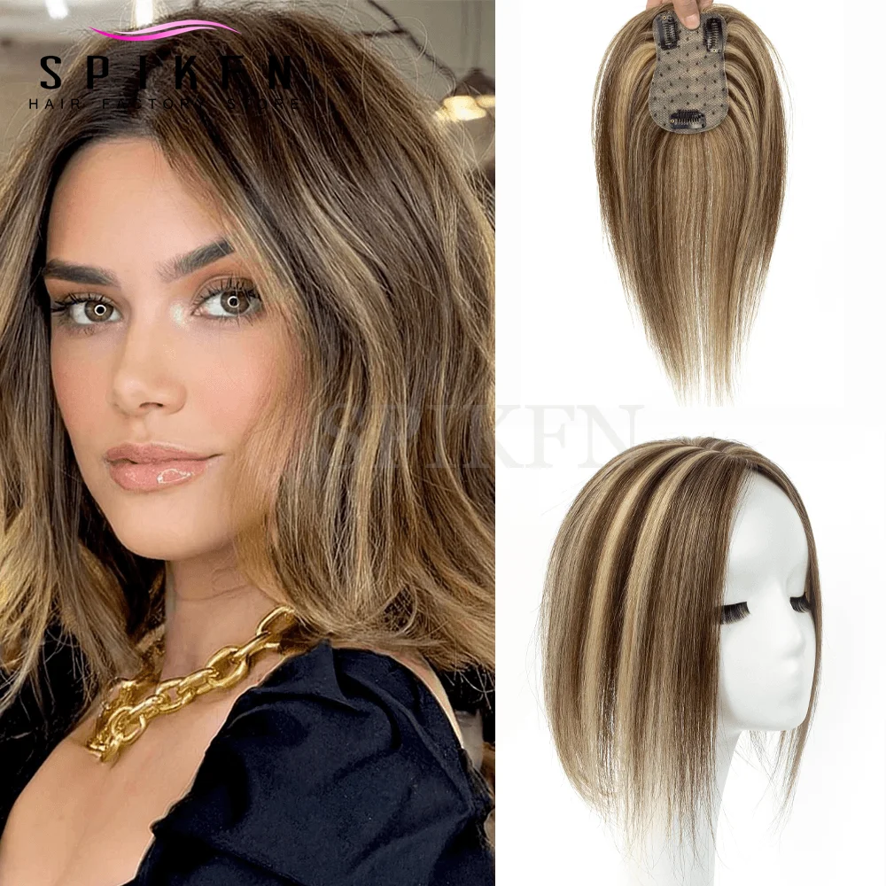 

Blonde Brown '7x11'cm Hair Toppers Middle Part Women Human Hair Topper with Lace Base Clips in Hair Extensions Human Hairpieces