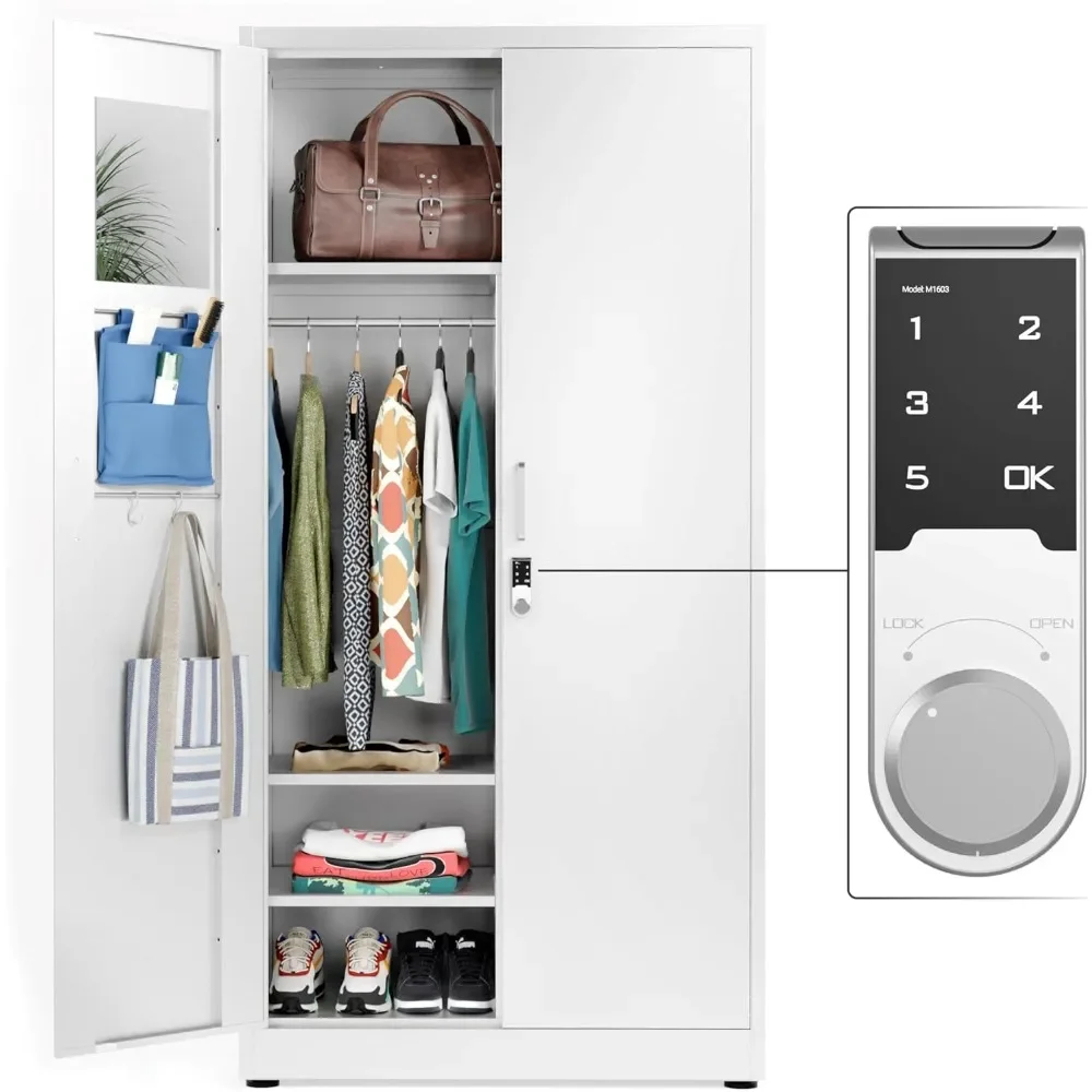 Office Metal Storage Cabinet Wardrobe with Digital Lock - Metal Storage Locker with Locking Doors, Adjustable Shelf Height