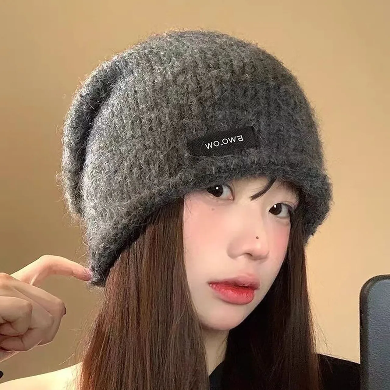 Gorro holgado de punto para mujer, gorro cálido informal para otoño e invierno, gorro con protección para los oídos a prueba de viento y frío