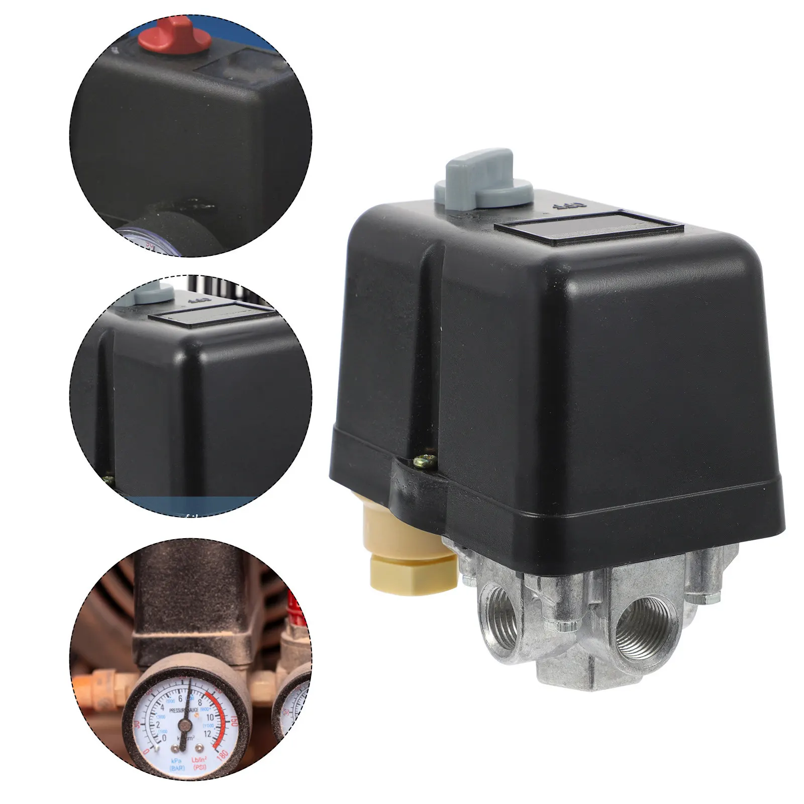 220V 20A Air Compressor Pressure Switch Control Valve 10 Bar 145Psi Black Miniature Replacement Energy Saving 220V Pressure