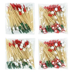 50-100pcs Christmas Disposable Bamboo Food Pick Cupcake Topper Santa Dessert Fruit Salad Toothpick 2025 New Year Noel Decoration