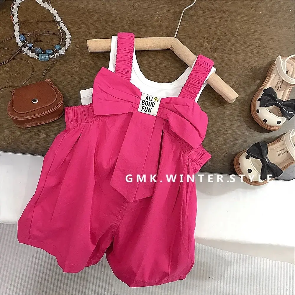 

Children's Sets Girls Suit Summer 2024 New Style Fashionable Suspender Vest+shorts 2-piece Suit for Outer Wear Loungewear Outfit